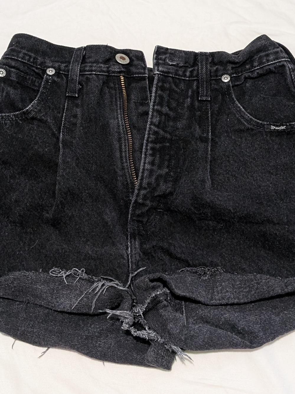 Wrangler Black Denim Shorts with Label Detail